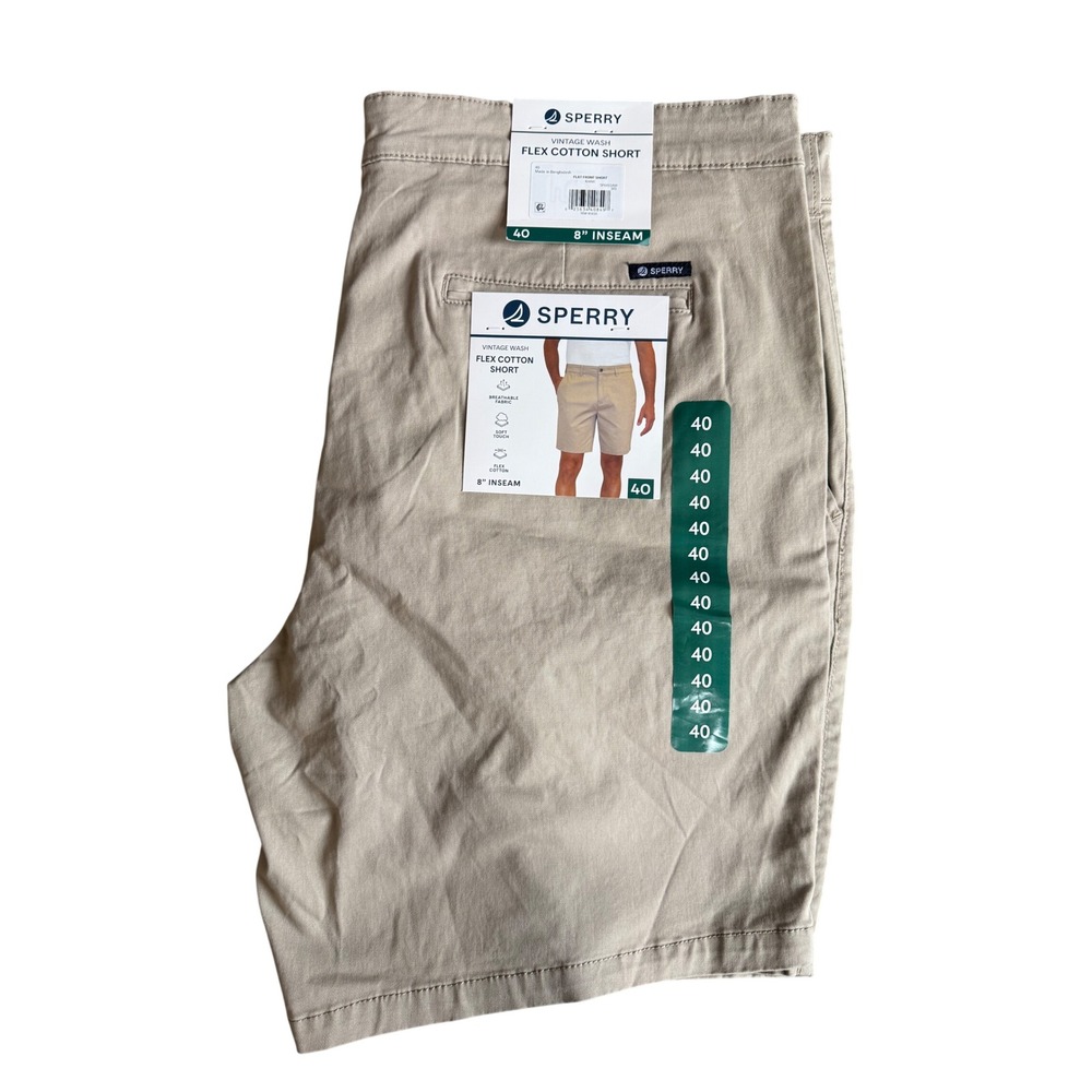 Sperry Mens Vintage Wash Flex Cotton Shorts Khaki Tan 40 SP645SAM-3RS 8 Inseam